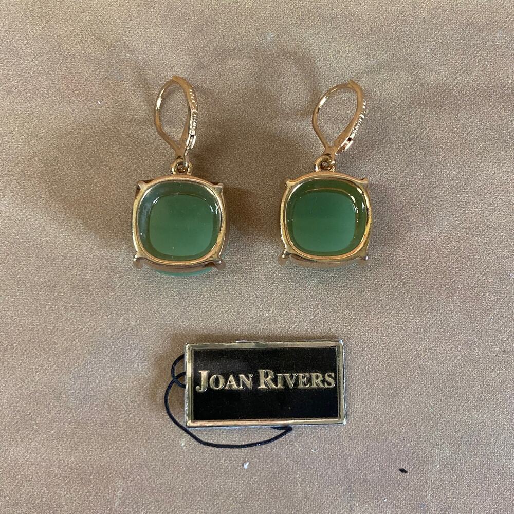 Joan Rivers Classics Collection Faceted Jade Green Acrylic Pierced Earrings NWT - Picture 2 of 2